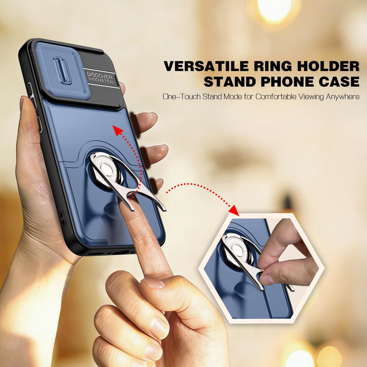 For OPPO Reno16 F 5G Global Sliding Camera Cover 2 in 1 Rotating Holder Air Bag Shockproof Phone Case - Blue - EDA009696105G