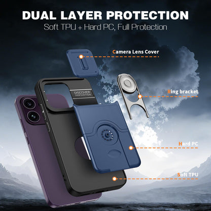 For OPPO Reno16 F 5G Global Sliding Camera Cover 2 in 1 Rotating Holder Air Bag Shockproof Phone Case - Blue - EDA009696105G