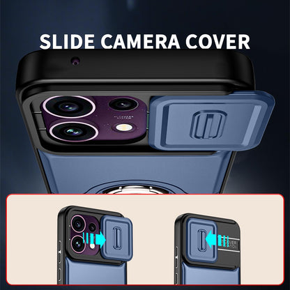 For OPPO Reno16 F 5G Global Sliding Camera Cover 2 in 1 Rotating Holder Air Bag Shockproof Phone Case - Blue - EDA009696105G