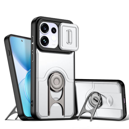 For OPPO Reno16 5G Global Sliding Camera Cover 2 in 1 Rotating Holder Air Bag Shockproof Phone Case - Silvery - EDA009696106A