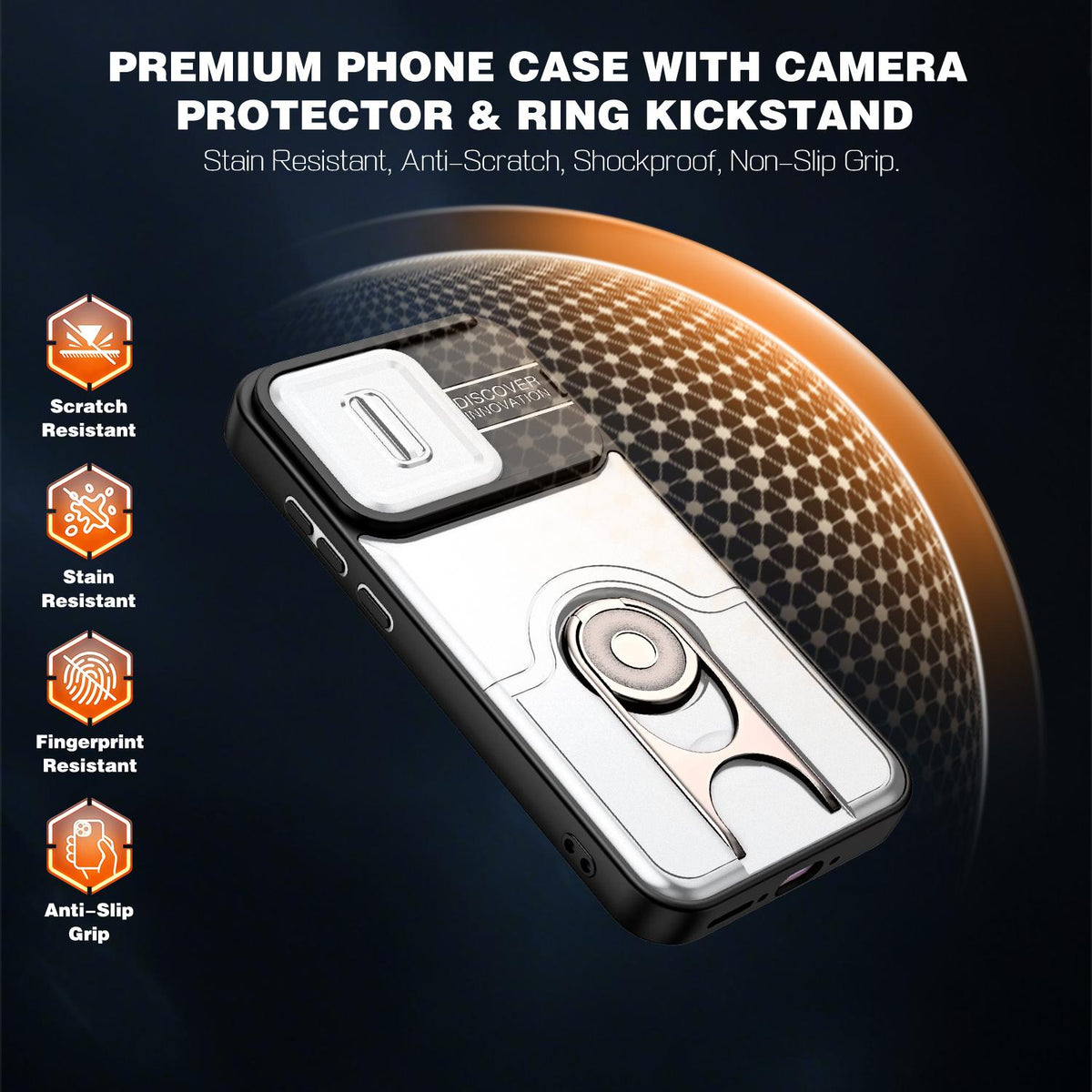 For OPPO Reno16 5G Global Sliding Camera Cover 2 in 1 Rotating Holder Air Bag Shockproof Phone Case - Silvery - EDA009696106A