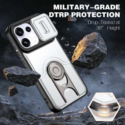For OPPO Reno16 5G Global Sliding Camera Cover 2 in 1 Rotating Holder Air Bag Shockproof Phone Case - Silvery - EDA009696106A