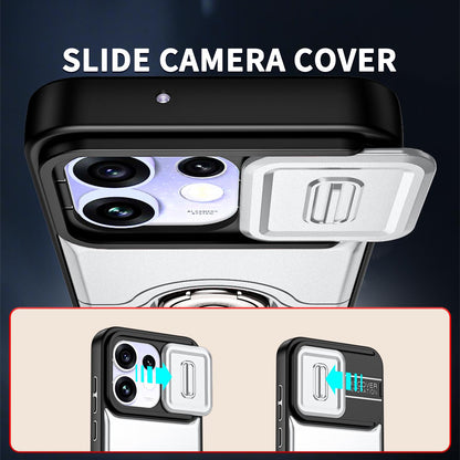 For OPPO Reno16 5G Global Sliding Camera Cover 2 in 1 Rotating Holder Air Bag Shockproof Phone Case - Silvery - EDA009696106A