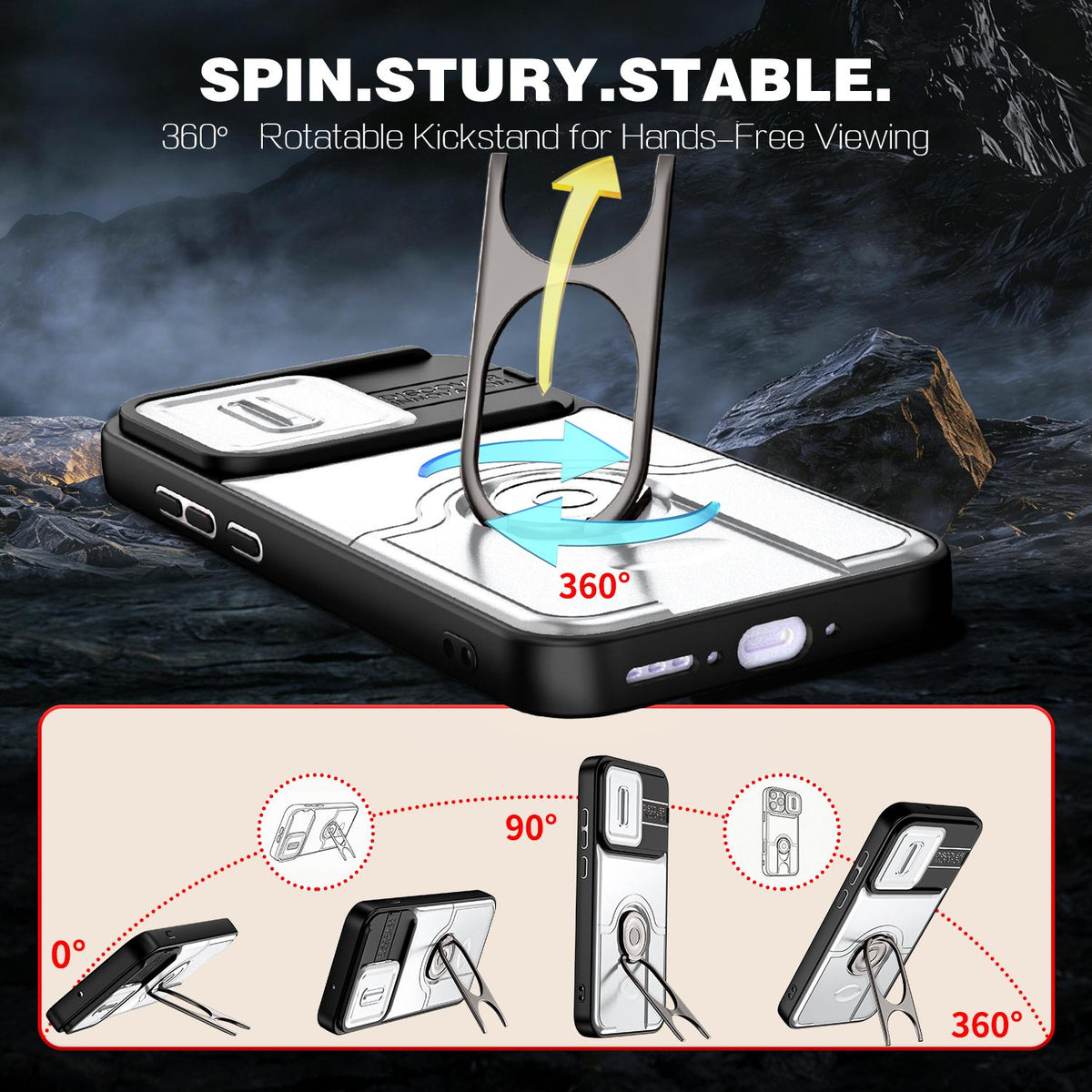 For OPPO Reno16 5G Global Sliding Camera Cover 2 in 1 Rotating Holder Air Bag Shockproof Phone Case - Silvery - EDA009696106A