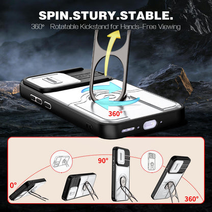 For OPPO Reno16 5G Global Sliding Camera Cover 2 in 1 Rotating Holder Air Bag Shockproof Phone Case - Silvery - EDA009696106A