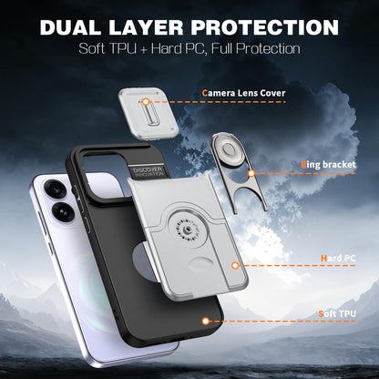 For OPPO Reno16 5G Global Sliding Camera Cover 2 in 1 Rotating Holder Air Bag Shockproof Phone Case - Silvery - EDA009696106A