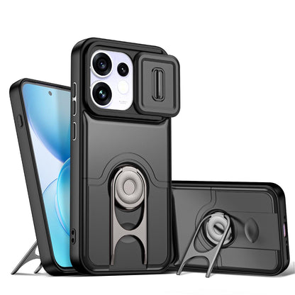 For OPPO Reno16 5G Global Sliding Camera Cover 2 in 1 Rotating Holder Air Bag Shockproof Phone Case - Black - EDA009696106B