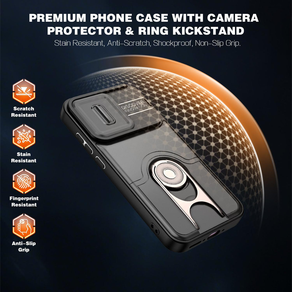 For OPPO Reno16 5G Global Sliding Camera Cover 2 in 1 Rotating Holder Air Bag Shockproof Phone Case - Black - EDA009696106B