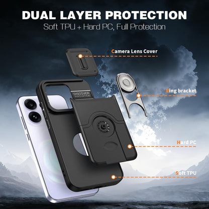 For OPPO Reno16 5G Global Sliding Camera Cover 2 in 1 Rotating Holder Air Bag Shockproof Phone Case - Black - EDA009696106B