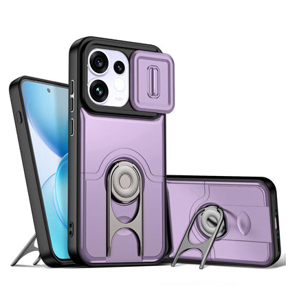 For OPPO Reno16 5G Global Sliding Camera Cover 2 in 1 Rotating Holder Air Bag Shockproof Phone Case - Purple - EDA009696106C