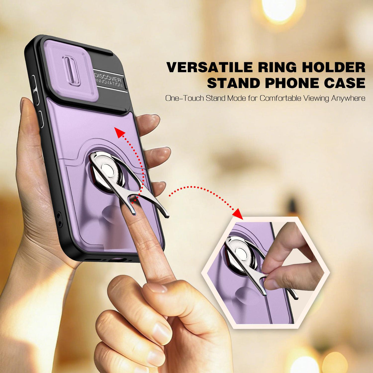 For OPPO Reno16 5G Global Sliding Camera Cover 2 in 1 Rotating Holder Air Bag Shockproof Phone Case - Purple - EDA009696106C