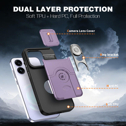 For OPPO Reno16 5G Global Sliding Camera Cover 2 in 1 Rotating Holder Air Bag Shockproof Phone Case - Purple - EDA009696106C