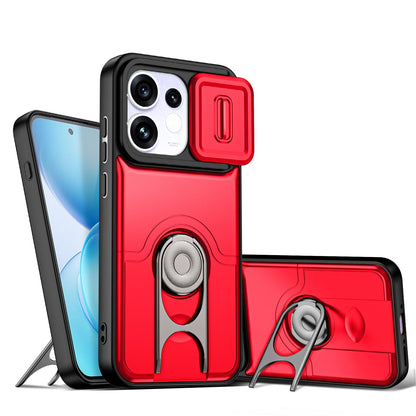 For OPPO Reno16 5G Global Sliding Camera Cover 2 in 1 Rotating Holder Air Bag Shockproof Phone Case - Red - EDA009696106D