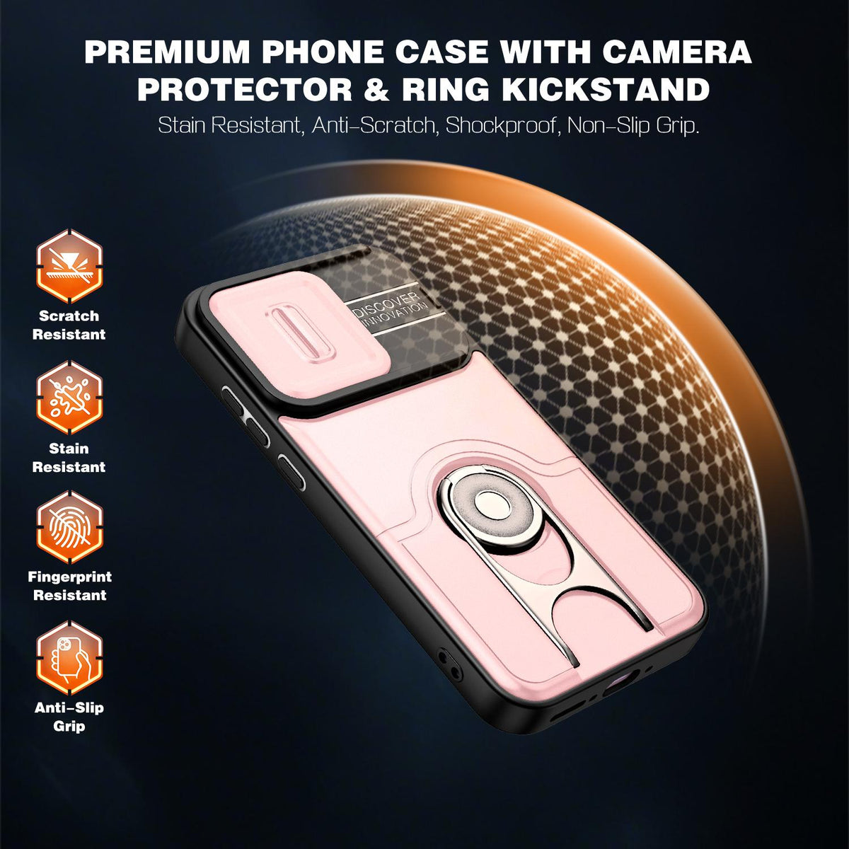 For OPPO Reno16 5G Global Sliding Camera Cover 2 in 1 Rotating Holder Air Bag Shockproof Phone Case - Pink - EDA009696106E