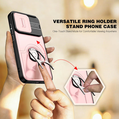 For OPPO Reno16 5G Global Sliding Camera Cover 2 in 1 Rotating Holder Air Bag Shockproof Phone Case - Pink - EDA009696106E