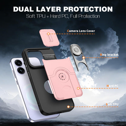 For OPPO Reno16 5G Global Sliding Camera Cover 2 in 1 Rotating Holder Air Bag Shockproof Phone Case - Pink - EDA009696106E