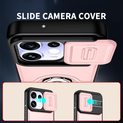 For OPPO Reno16 5G Global Sliding Camera Cover 2 in 1 Rotating Holder Air Bag Shockproof Phone Case - Pink - EDA009696106E