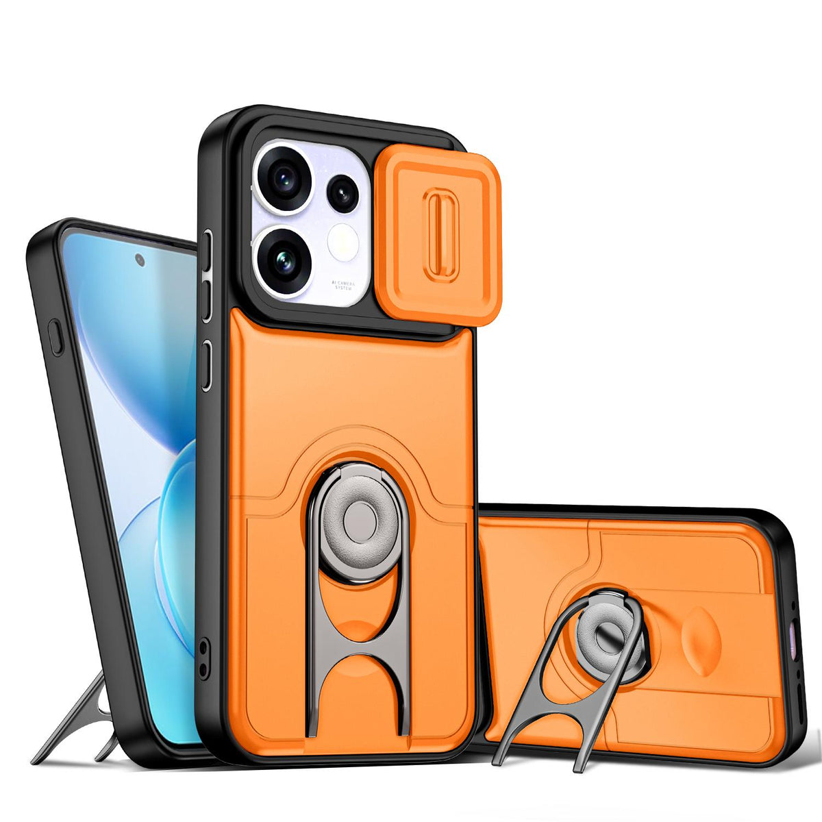 For OPPO Reno16 5G Global Sliding Camera Cover 2 in 1 Rotating Holder Air Bag Shockproof Phone Case - Orange - EDA009696106F