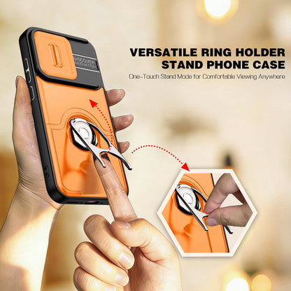 For OPPO Reno16 5G Global Sliding Camera Cover 2 in 1 Rotating Holder Air Bag Shockproof Phone Case - Orange - EDA009696106F