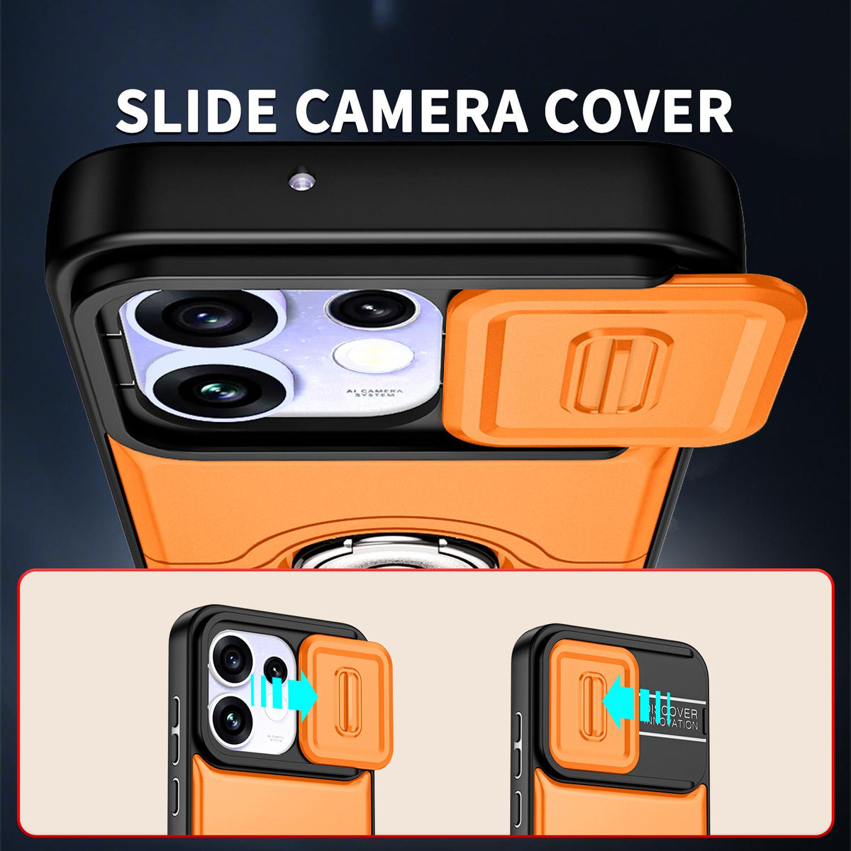For OPPO Reno16 5G Global Sliding Camera Cover 2 in 1 Rotating Holder Air Bag Shockproof Phone Case - Orange - EDA009696106F
