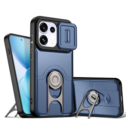 For OPPO Reno16 5G Global Sliding Camera Cover 2 in 1 Rotating Holder Air Bag Shockproof Phone Case - Blue - EDA009696106G