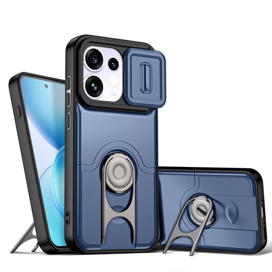 For OPPO Reno16 5G Global Sliding Camera Cover 2 in 1 Rotating Holder Air Bag Shockproof Phone Case - Blue - EDA009696106G