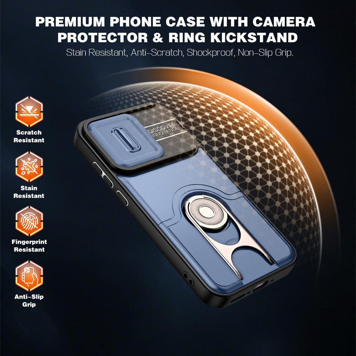 For OPPO Reno16 5G Global Sliding Camera Cover 2 in 1 Rotating Holder Air Bag Shockproof Phone Case - Blue - EDA009696106G