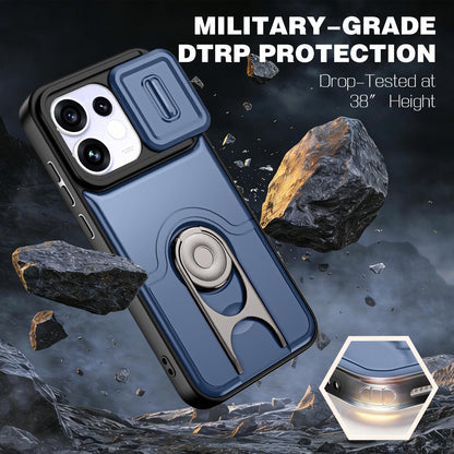 For OPPO Reno16 5G Global Sliding Camera Cover 2 in 1 Rotating Holder Air Bag Shockproof Phone Case - Blue - EDA009696106G