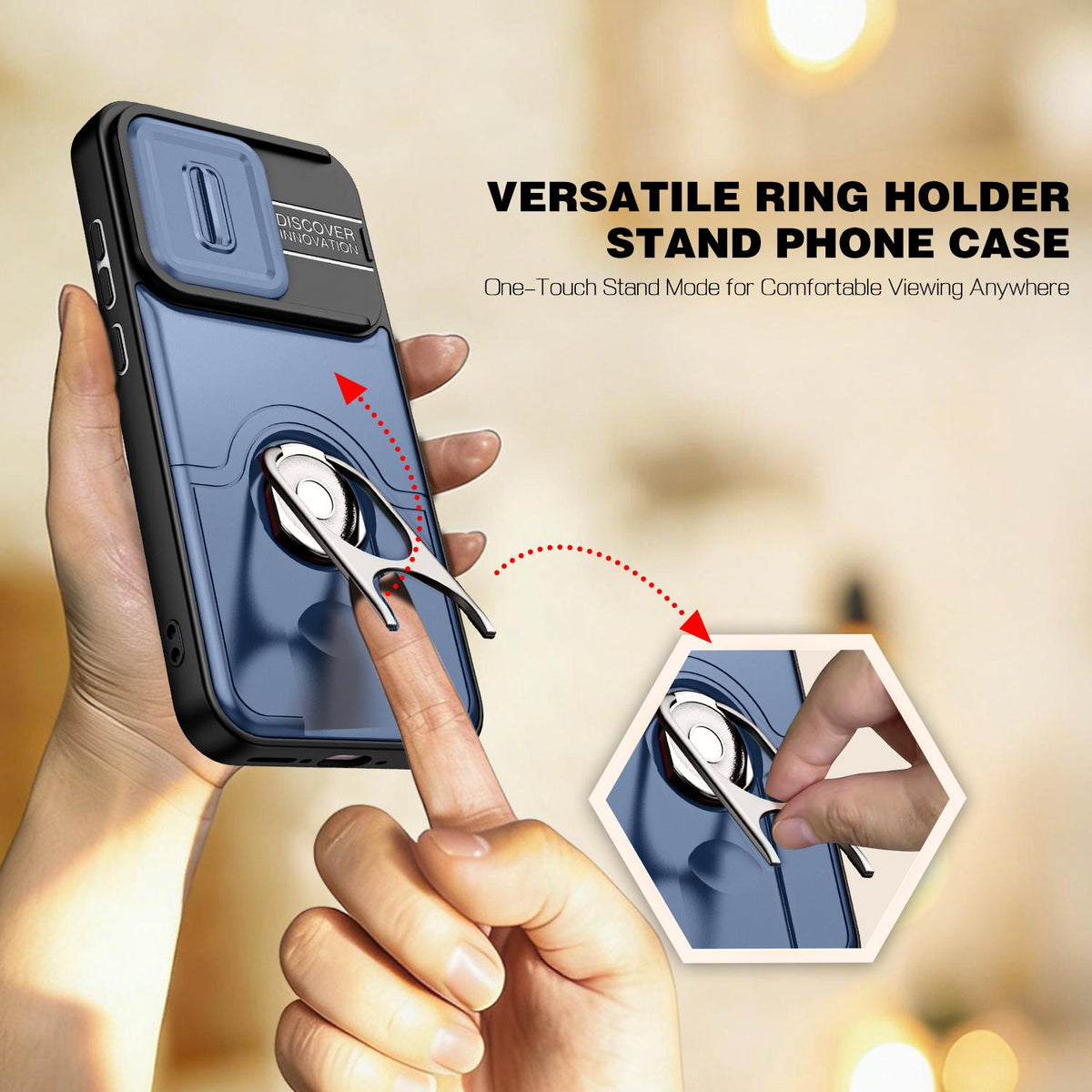 For OPPO Reno16 5G Global Sliding Camera Cover 2 in 1 Rotating Holder Air Bag Shockproof Phone Case - Blue - EDA009696106G