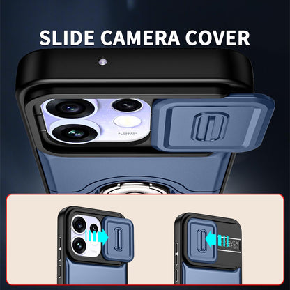 For OPPO Reno16 5G Global Sliding Camera Cover 2 in 1 Rotating Holder Air Bag Shockproof Phone Case - Blue - EDA009696106G