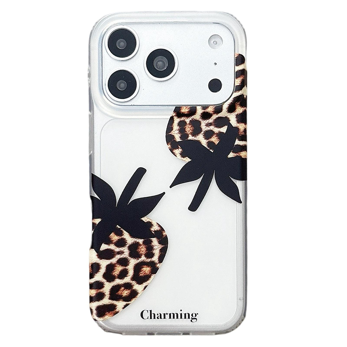 For iPhone 18 Pro / 17 Pro Double Layer Frosted Pattern TPU Phone Case - Leopard Print Strawberry - EDA009696202A