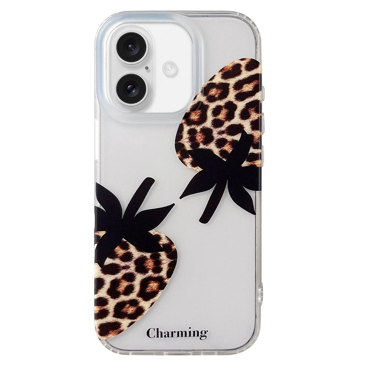 For iPhone 17 Double Layer Frosted Pattern TPU Phone Case - Leopard Print Strawberry - EDA009696203A