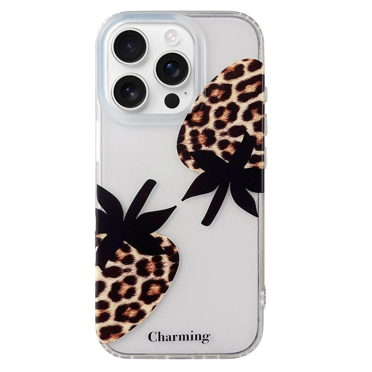For iPhone 16 Pro Max Double Layer Frosted Pattern TPU Phone Case - Leopard Print Strawberry - EDA009696204A