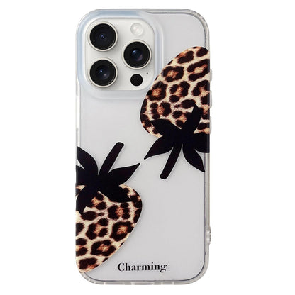 For iPhone 15 Pro Double Layer Frosted Pattern TPU Phone Case - Leopard Print Strawberry - EDA009696209A
