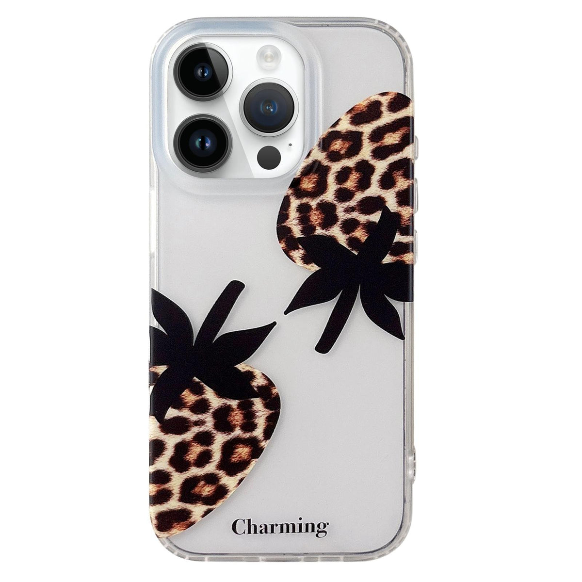 For iPhone 14 Pro Double Layer Frosted Pattern TPU Phone Case - Leopard Print Strawberry - EDA009696212A