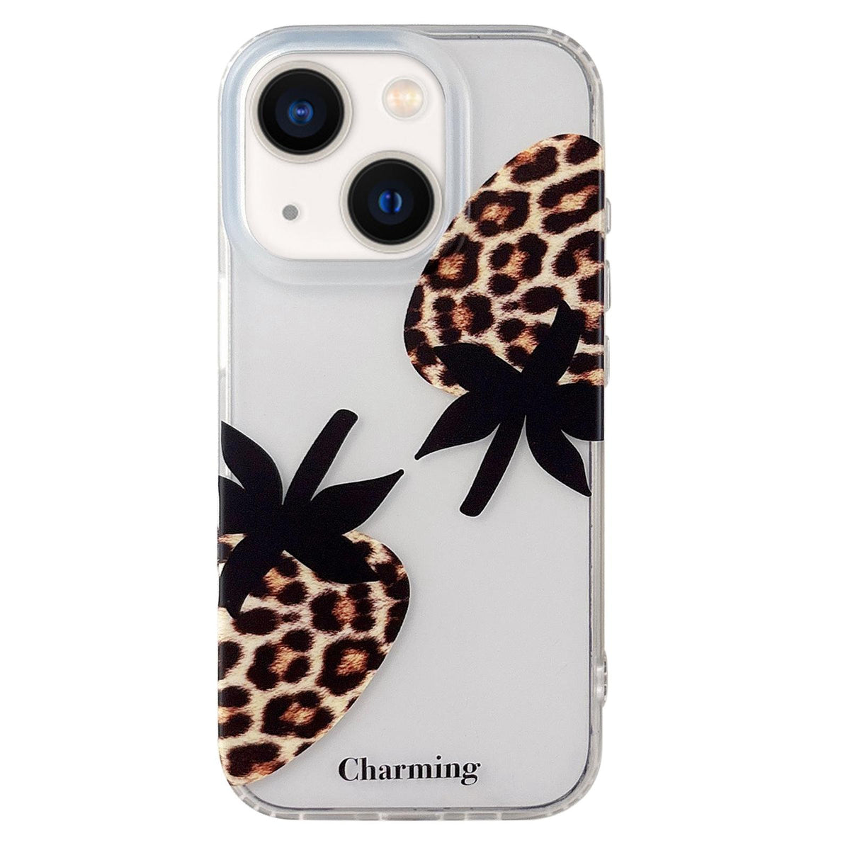 For iPhone 13 Double Layer Frosted Pattern TPU Phone Case - Leopard Print Strawberry - EDA009696214A
