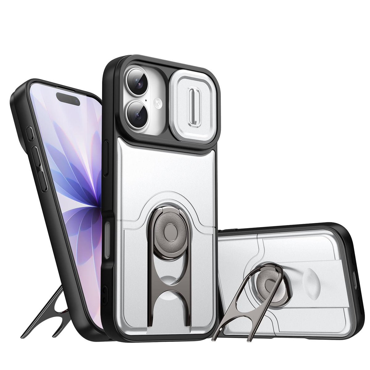 For iPhone 17 Sliding Camera Cover 2 in 1 Rotating Holder Air Bag Shockproof Phone Case - Silvery - EDA009696501A