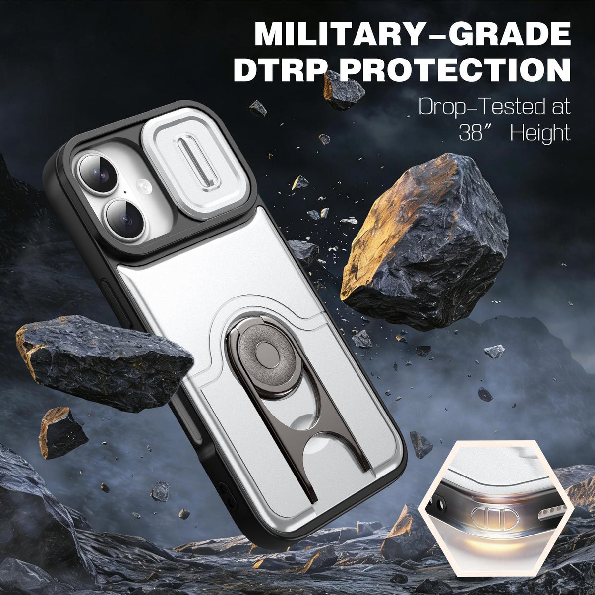 For iPhone 17 Sliding Camera Cover 2 in 1 Rotating Holder Air Bag Shockproof Phone Case - Silvery - EDA009696501A