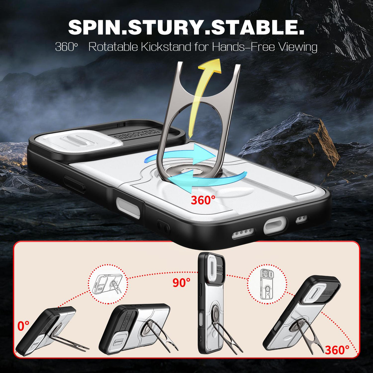 For iPhone 17 Sliding Camera Cover 2 in 1 Rotating Holder Air Bag Shockproof Phone Case - Silvery - EDA009696501A