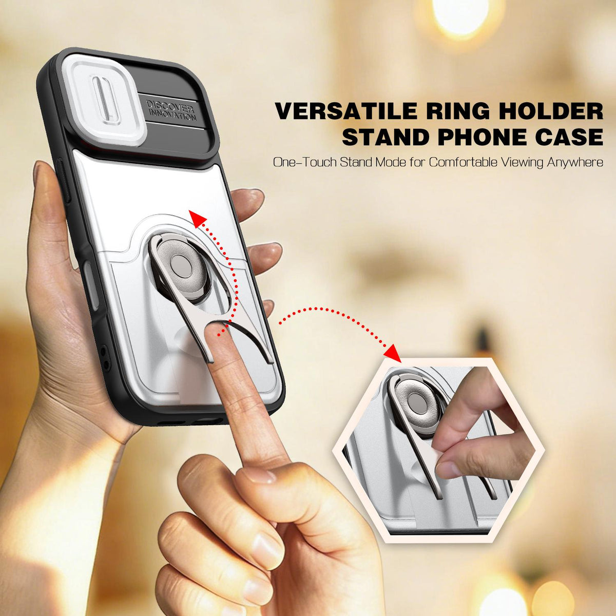 For iPhone 17 Sliding Camera Cover 2 in 1 Rotating Holder Air Bag Shockproof Phone Case - Silvery - EDA009696501A
