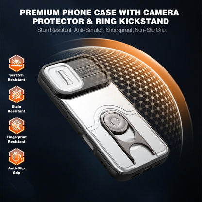 For iPhone 17 Sliding Camera Cover 2 in 1 Rotating Holder Air Bag Shockproof Phone Case - Silvery - EDA009696501A