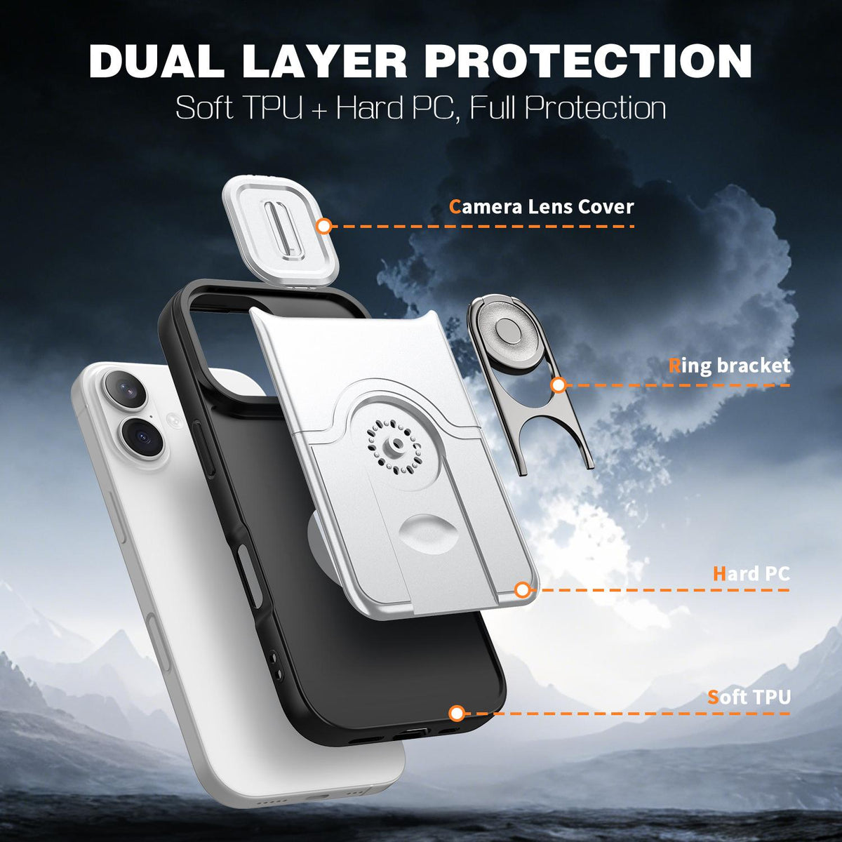 For iPhone 17 Sliding Camera Cover 2 in 1 Rotating Holder Air Bag Shockproof Phone Case - Silvery - EDA009696501A
