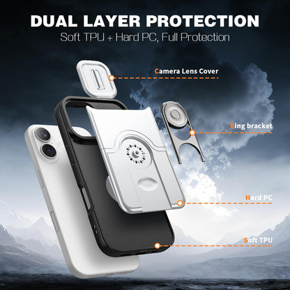 For iPhone 17 Sliding Camera Cover 2 in 1 Rotating Holder Air Bag Shockproof Phone Case - Silvery - EDA009696501A