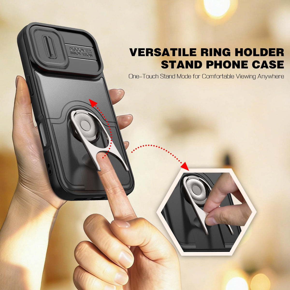 For iPhone 17 Sliding Camera Cover 2 in 1 Rotating Holder Air Bag Shockproof Phone Case - Black - EDA009696501B