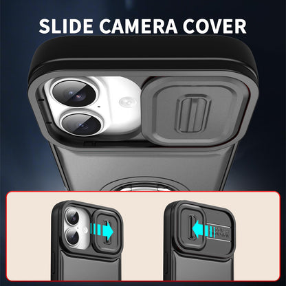 For iPhone 17 Sliding Camera Cover 2 in 1 Rotating Holder Air Bag Shockproof Phone Case - Black - EDA009696501B