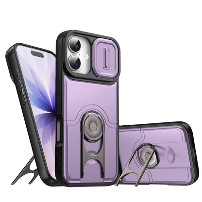 For iPhone 17 Sliding Camera Cover 2 in 1 Rotating Holder Air Bag Shockproof Phone Case - Purple - EDA009696501C