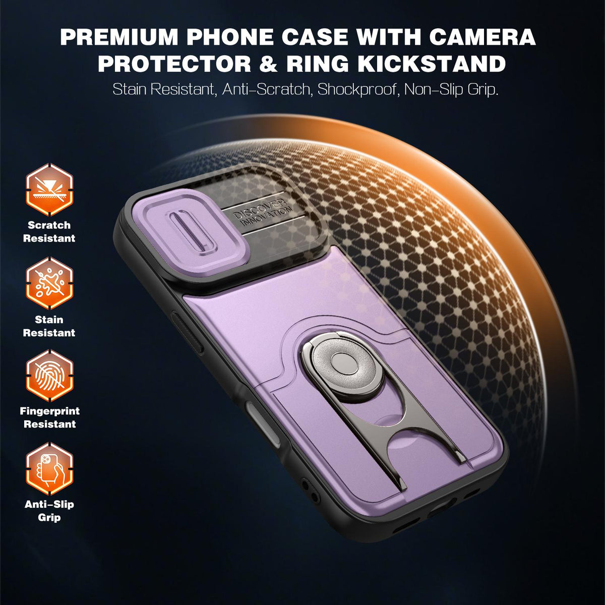For iPhone 17 Sliding Camera Cover 2 in 1 Rotating Holder Air Bag Shockproof Phone Case - Purple - EDA009696501C
