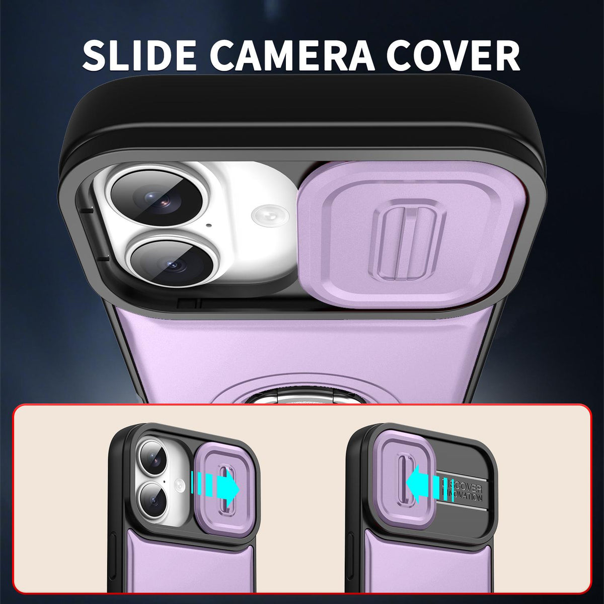 For iPhone 17 Sliding Camera Cover 2 in 1 Rotating Holder Air Bag Shockproof Phone Case - Purple - EDA009696501C