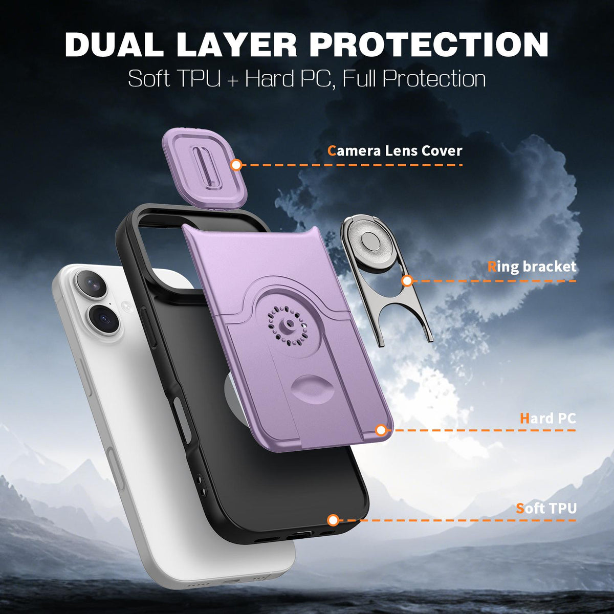 For iPhone 17 Sliding Camera Cover 2 in 1 Rotating Holder Air Bag Shockproof Phone Case - Purple - EDA009696501C