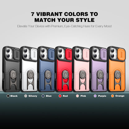 For iPhone 17 Sliding Camera Cover 2 in 1 Rotating Holder Air Bag Shockproof Phone Case - Purple - EDA009696501C